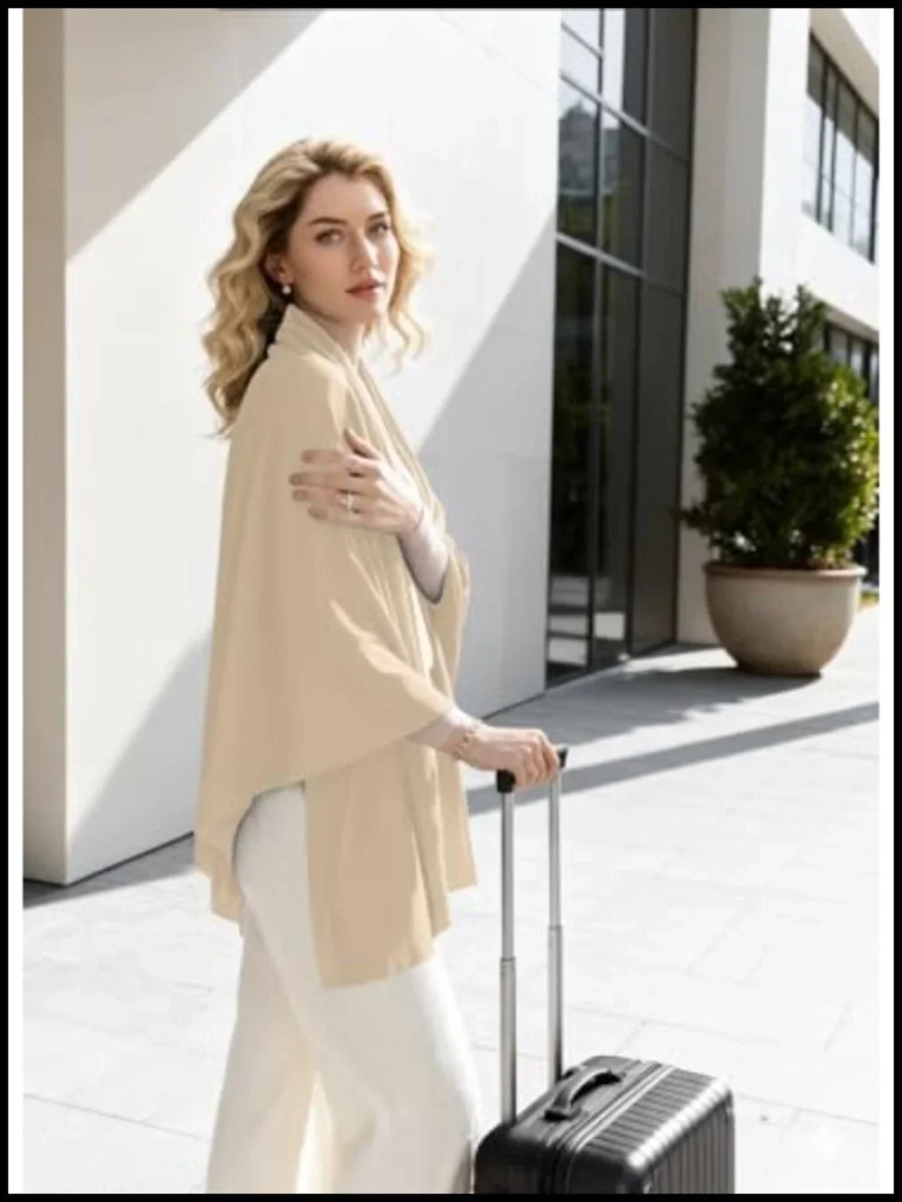Wool Blend Travel Scarf Lightweight Breathable Wrap Pashmina Shawl